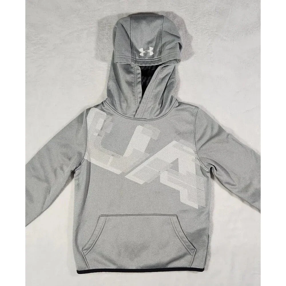 Under Armour ColdGear Hoodie Boys Small Gray White